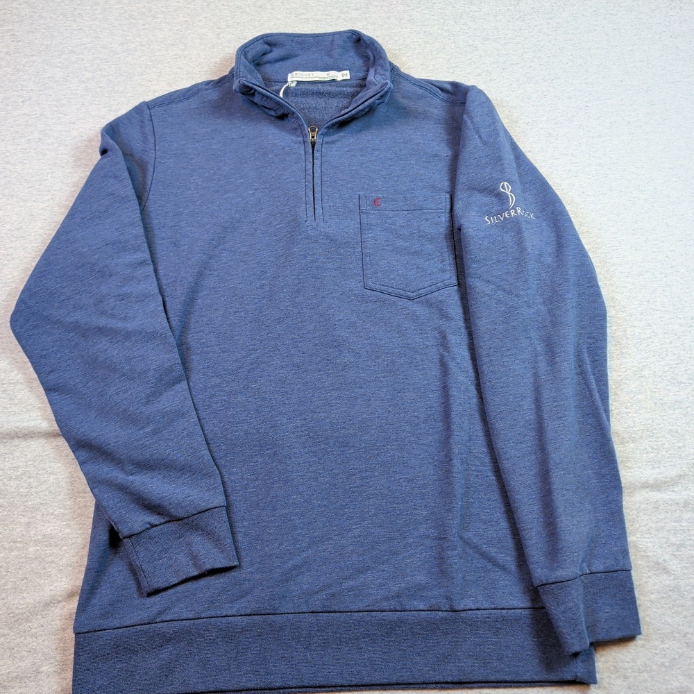 Criquet Mens M Quarter Zip Weekender Pullover Blue Heather Modal Silverock Logo